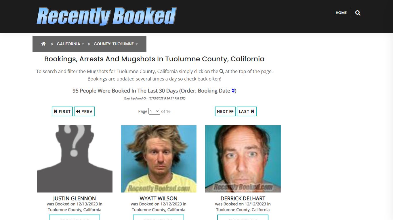 Bookings, Arrests and Mugshots in Tuolumne County, California
