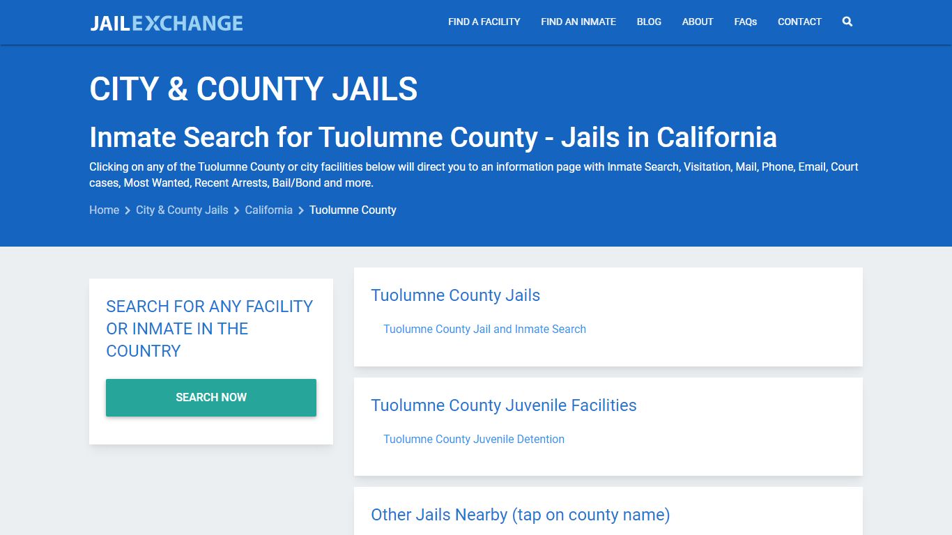 Inmate Search for Tuolumne County | Jails in California - Jail Exchange